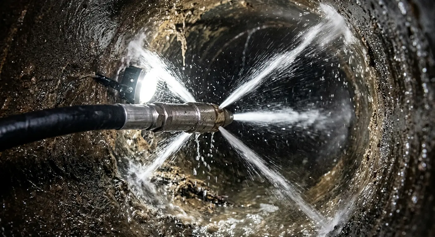 High-pressure hydro jetting nozzle cleaning sewer pipe for Trenchless Sewer Repair in Douglas